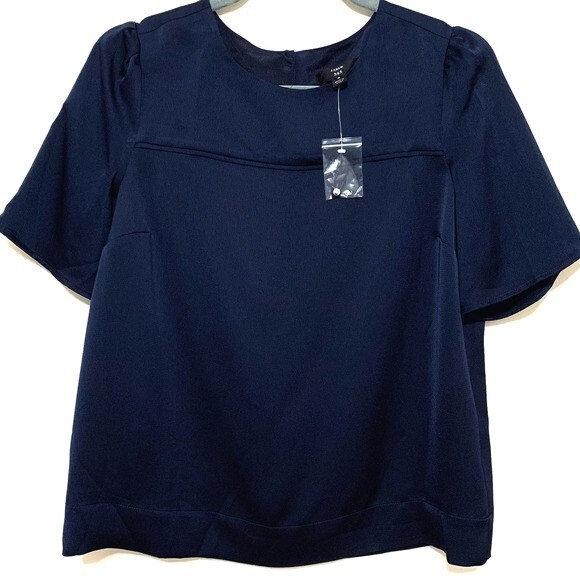 J. Crew navy blue top  short bell sleeve blouse  size 4 - Picture 1 of 7